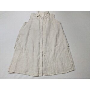 Chicos Tunic Linen Layered Sleeveless Button Up Tan Beige Side Vents Sz 2 Large